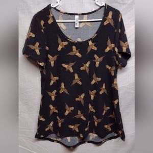 LuLaRoe Classic T sz M Black Pheasant Print 92% polyester 8% spandex very cute